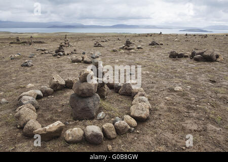 Petit tour en pierre, Pingvellir, Islande Banque D'Images