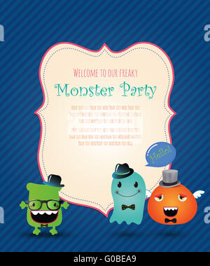 Hipster Monster Party Card. Vector Illustration Banque D'Images