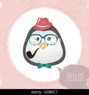 Hipster Penguin design cadre texturé illustration Banque D'Images