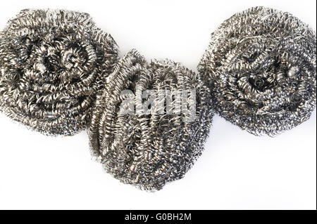 Acier inoxydable scourer sur fond blanc Banque D'Images