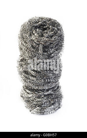 Acier inoxydable scourer sur fond blanc Banque D'Images