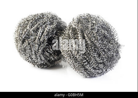 Scourer acier inoxydable sur blanc Banque D'Images