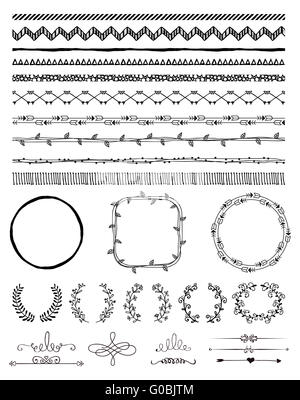 Hand-Drawn les frontières sans soudure et des éléments de conception Banque D'Images