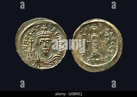 Solidus de l'Empire byzantin, l'Empereur Phocas Banque D'Images