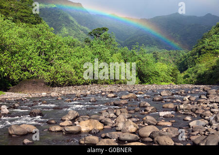 Tahiti. Polynésie française. Montagne, rivière et rainbow Banque D'Images