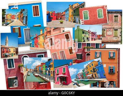 Un collage de photos de l'île de Burano Banque D'Images