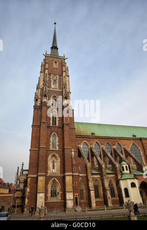 Cathédrale de Saint Jean Baptiste à Ostrow Tumski, Wroclaw, Pologne, de style gothique datant de 13e siècle Banque D'Images