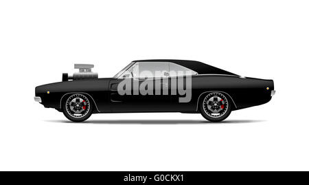 Muscle car noir avec supercharger Banque D'Images