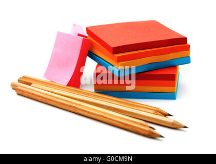 Autocollants et pencils isolated on a white background Banque D'Images