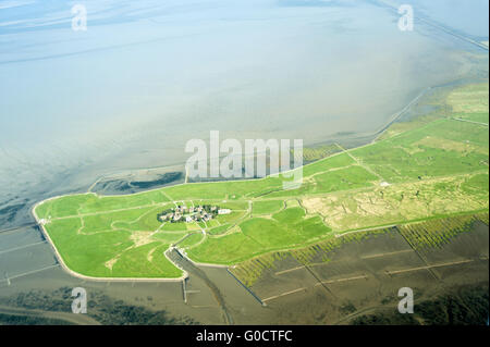 Photo aérienne de Hallig Oland, Allemagne Banque D'Images