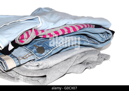 Pile of clothes isolated on white Banque D'Images