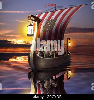 Bateau Viking dans la mer Banque D'Images