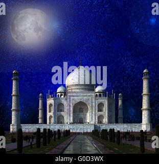 Taj Mahal par la lumière de la pleine lune Banque D'Images