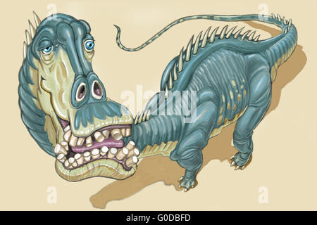 Illustration d'un dinosaure Diplodocus avec un goofy expression sur son visage. Banque D'Images