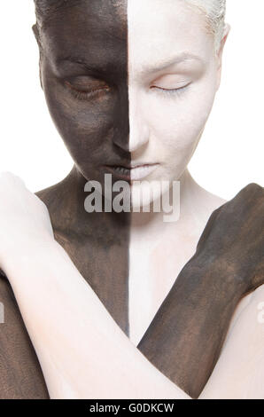 Portrait de femme en noir et blanc make-up Banque D'Images