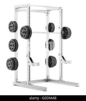 Salle de sport avec demi-rack barbell isolated on white Banque D'Images