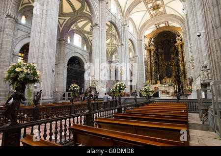 La VILLE DE MEXICO, MEXIQUE --construit par étapes à partir de 1573 à 1813, la cathédrale métropolitaine de Mexico est la plus grande cathédrale catholique romaine dans les Amériques. Il se trouve au cœur du quartier historique de la ville de Mexico le long d'un côté du Zocalo. Banque D'Images