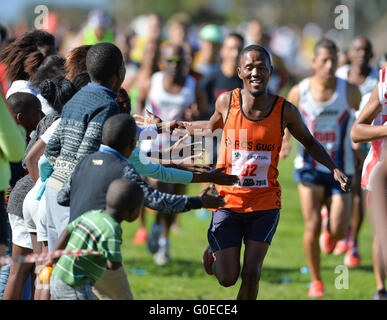 Cape Town, Afrique du Sud. 30 avril, 2016. Stanley Malanga de Guguletu RCS dans le maître hommes 8km au cours de la province de l'Ouest Ligue de cross-country à l'établissement correctionnel de Pollsmoor le 30 avril 2016 à Cape Town, Afrique du Sud. Photo par Roger Sedres/Gallo Images/Alamy Live News Banque D'Images