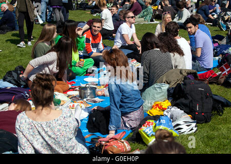 Copenhague, Danemark, le 1er mai 2016 : Les participants à la célébration de la Fête du travail dans la région de Faelledparken, Copenhague. Credit : OJPHOTOS/Alamy Live News Banque D'Images