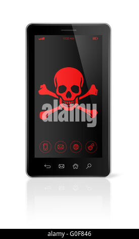 Téléphone intelligent avec un pirate symbole sur l'écran. Concept de piratage Banque D'Images