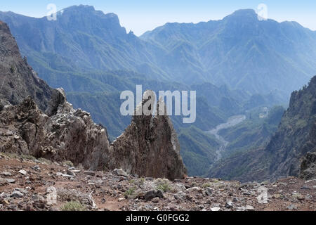 Sur le bord du cratère de la Caldera de Taburiente, La Palma Banque D'Images