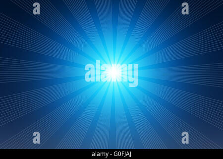 L'illustration de la lune brillant dans la nuit avec des rayons bleus. Style rétro vintage Banque D'Images