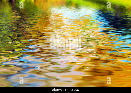 Reflet des arbres dans l'eau des vagues. Contexte Banque D'Images