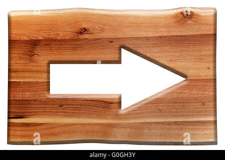 Allez à droite en signe de bois isolé sur blanc. Banque D'Images