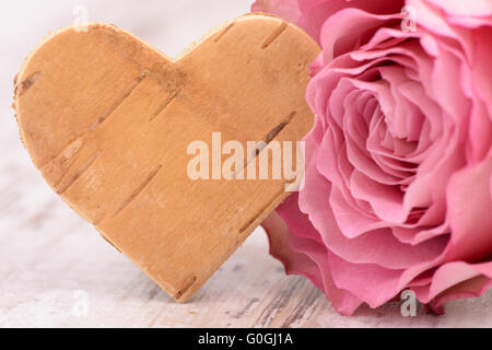 Valentines Day à la rose et le coeur dans l'amour Banque D'Images