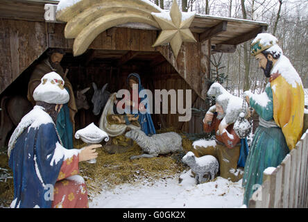 La crèche de noël neige Banque D'Images