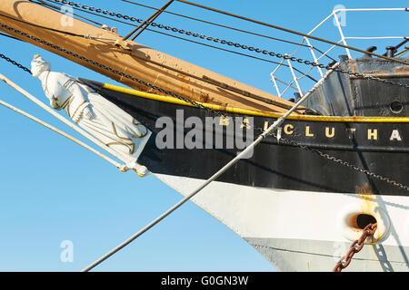 Bout dehors et de la figure de chef du grand voilier Balclutha. Banque D'Images