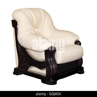 Fauteuil en cuir beige Vintage isolated Banque D'Images