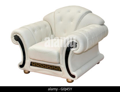 Fauteuil en cuir blanc Vintage isolated Banque D'Images