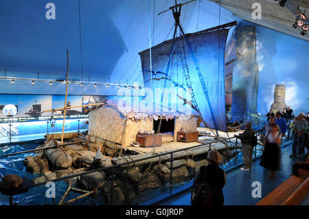 Flotteur radeau Kon-Tiki Original,, Musée Kon-Tiki, Oslo, Norvège / Thor Heyerdahl, musée Kon Tiki Banque D'Images