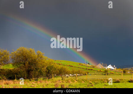 Ardara, comté de Donegal, Irlande la météo. 2e mai 2016. Un arc-en-ciel apparaît sur les champs après le passage des poids lourds rainclouds déplacent de l'océan Atlantique. La journée a été un mélange de soleil et de fortes averses de grêle et de la pluie. Crédit : Richard Wayman/Alamy Live News Banque D'Images