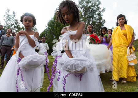 Gibi Gurage, village, l'Éthiopie, 6 octobre 2013 demoiselles à un mariage - aujourd'hui est de bon augure pour les mariages. Banque D'Images