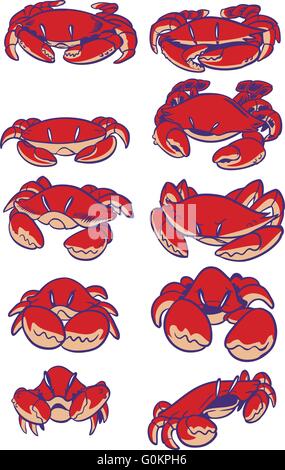 Un ensemble de dessins vectoriels les crabes. Illustration dessinée dans un style simple. Illustration de Vecteur