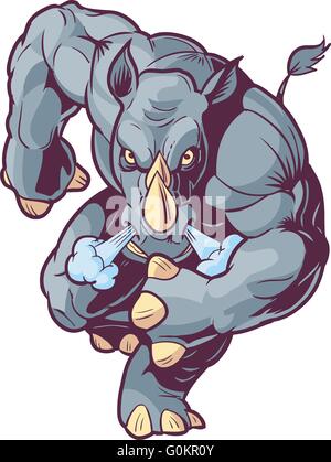 Vector Cartoon Clip Art Illustration d'une mascotte anthropomorphes ou Rhino Rhinoceros avant de charge Illustration de Vecteur