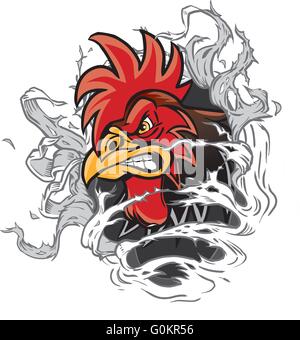 Vector cartoon clip art illustration d'un coq ou ou gamecock chanticleer mascot chef prise en arrière-plan. Illustration de Vecteur