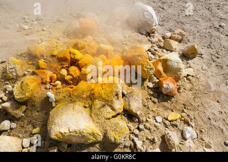 Volcan Solfatara. La vapeur et passer de vapeurs sulfureuses fumerole / fumeroles. Pozzuoli nr Naples Italie Campi Flegrei zone volcanique ; Banque D'Images