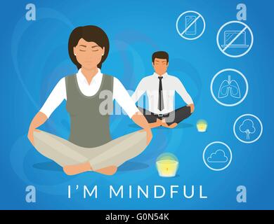 Bureau gens assis dans le calme et relaxant pose lotus Illustration de Vecteur