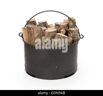 Panier métal de bois, isolé sur blanc Banque D'Images