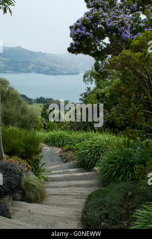 Nouvelle Zélande, île du Sud, Dunedin, Otago Peninsula. Larnach Castle. Jardin du château répertorié avec les jardins de Nouvelle-zélande Trust. Banque D'Images