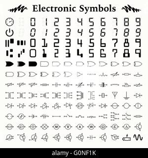 Éléments de symboles électroniques, icônes et signes Illustration de Vecteur