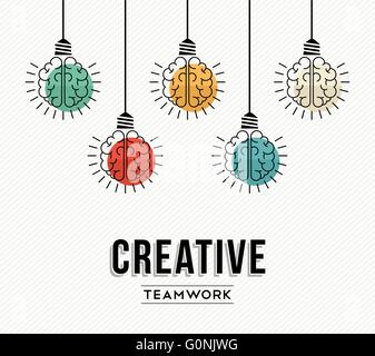 Le travail d'équipe créatif design moderne avec le cerveau humain comme lampe lumière colorée, le succès dans les affaires. Vecteur EPS10. Illustration de Vecteur