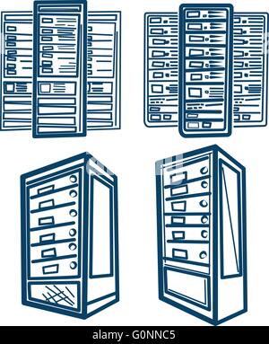 Vecteur de style Sketch Server Rack. Version Contour. Illustration de Vecteur