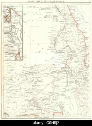 Du haut Nil, l'EST DU SOUDAN ET DU CANAL DE SUEZ. Khartoum.White/Blue Nile.JOHNSTON, 1899 map Banque D'Images