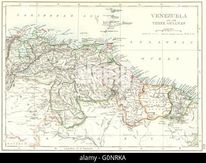 VENEZUELA / Guyanes. Le Suriname. Français Néerlandais Anglais Guyana. JOHNSTON, 1899 map Banque D'Images