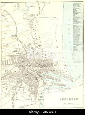 Ecosse : Aberdeen ville plan de ville, carte antique 1887 Banque D'Images