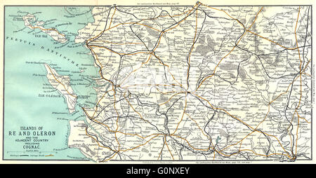 CHARENTE-MARITIME : Cognac ; Ile de Ré et Oléron, 1909 carte antique Banque D'Images